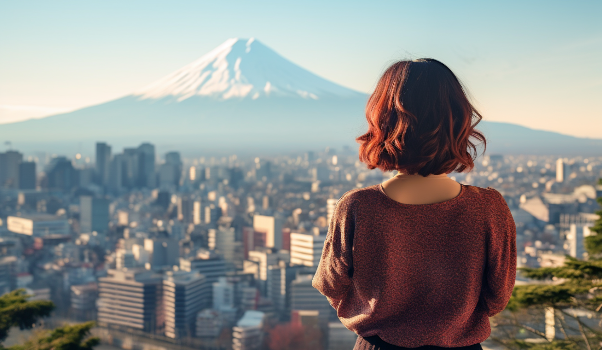 Japan S 2024 Real Estate Forecast Trends Rates And Dynamics Tokyo   Woman Looking Over The City And Mount Fuji 1240x720.webp