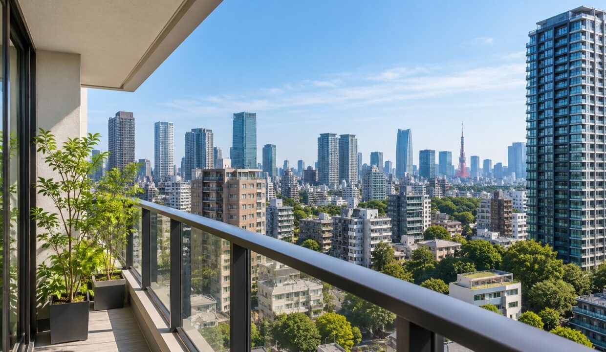 Modern Balcony Overlooking the Urban Skyline